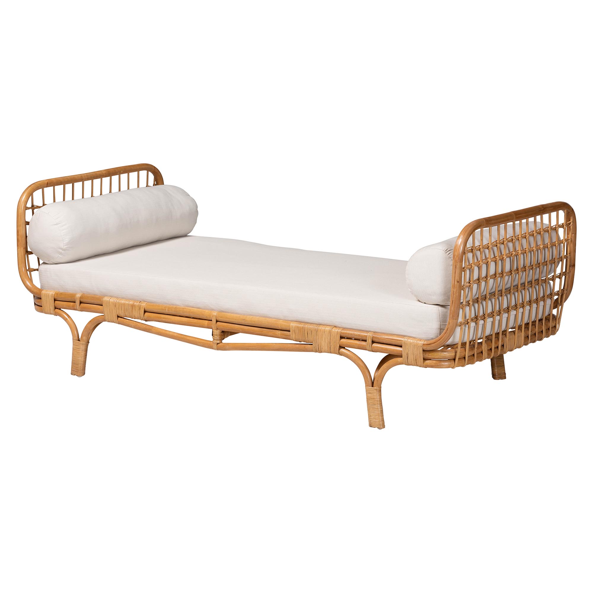 bali & pari Aiko Handwoven Natural Rattan Daybed with Cushion - Boho Coastal Lounge Bed for Living Room, Bedroom, or Sunroom Affordable modern furniture in Chicago, classic bedroom furniture, modern twin size, cheap twin size